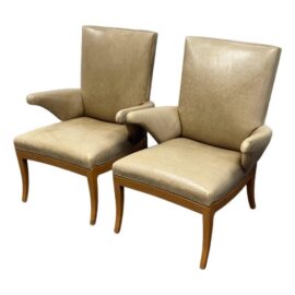 Rose Tarlow Swedish Library Leather Armchairs, Pair. Original Price: $14,760