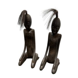 Late 20th Century African Male + Female Figure Carved Sculptures, Pair