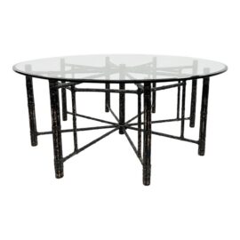 McGuire Furniture Round Glass + Bamboo Dining Table, 72 Inches