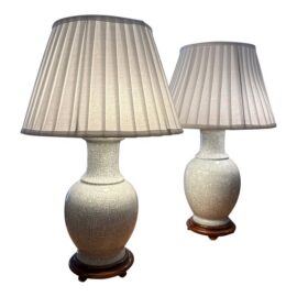 Antique Style Chinese Vase With Crackle Glaze Table Lamps, Pair