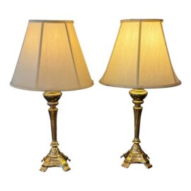 Brass Candlestick Table Lamps, Pair