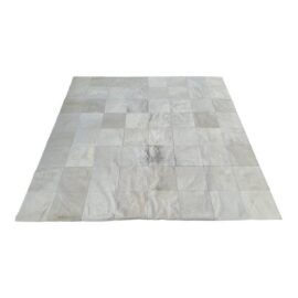 8ft Square Silver Gray Patchwork Hair on Hide Area Rug