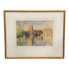 English St. Ives Bridge Original Watercolor Painting, Framed