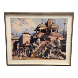 Siva Temple + Bundi Gate Original Watercolor Painting, Framed