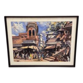 Street Scene, a Bundi Original Watercolor Painting, Framed