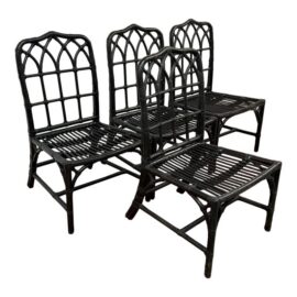 McGuire Organic Modern Rattan Cathedral Dining Chairs, Set of Four