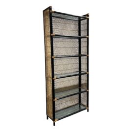 Wicker, Glass + Black Bamboo Étagère