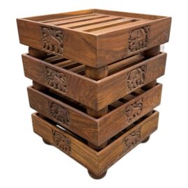 Vintage Carved Wood Slatted Platform Stands, Set of Four