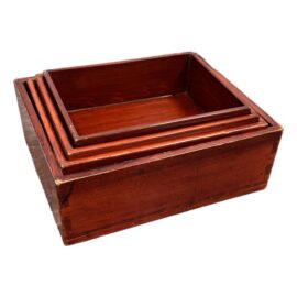 Vintage Red Finish Wood Nesting Tray Boxes, Set of Four
