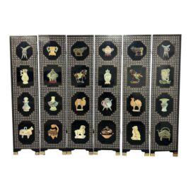 Chinese Mother-of-Pearl “Hundred Antiques” Six Panel Screen