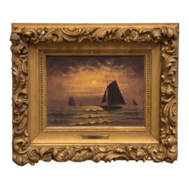 Capella Signed Moonlit Sailboat Seascape Oil Painting