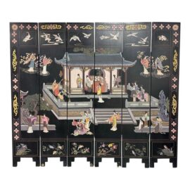Chinese Coromandel Imperial Palace Courtyard Scene Six-Panel Screen