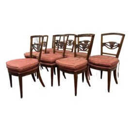 Empire Style Walnut Wood Sheaf of Wheat Dining Chairs, Set of Eight