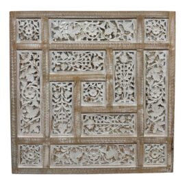 Bohemian Rustic Carved Mango Wood Wall Panel Mirror