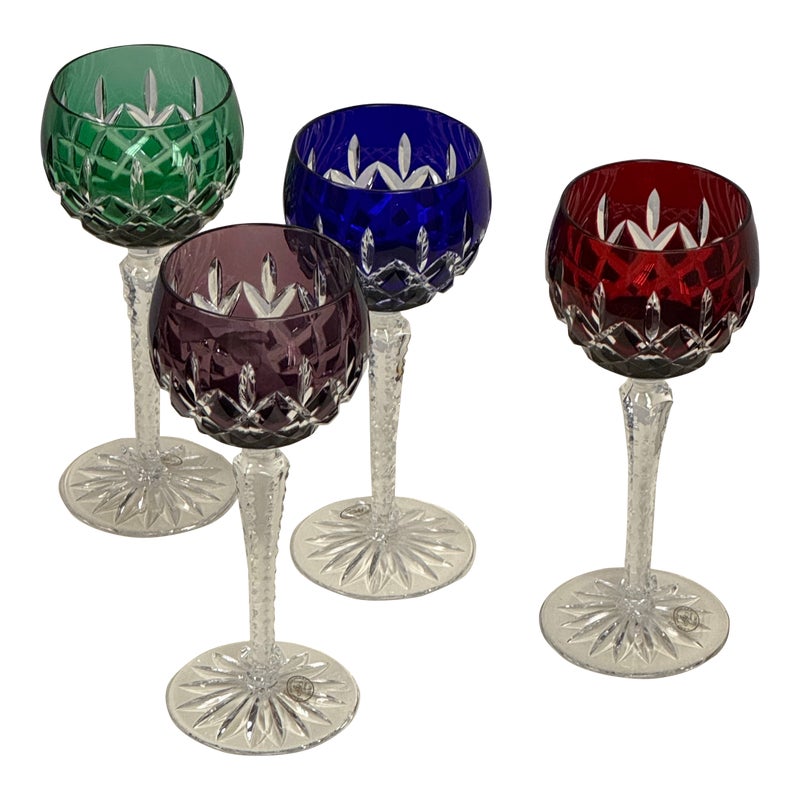Ajka Crystal Marsala Hand-Cut Wine Glasses, Set of Four. Original