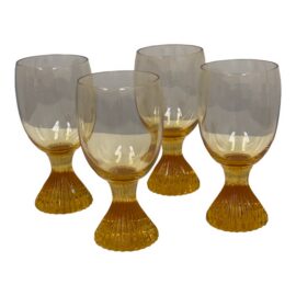 Lenox Vintage 1970s Tempo Buttercup Yellow Glasses, Set of Four