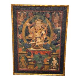Tibetan Buddhist Yab-Yum Thangka Painting, Framed