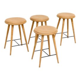 Space Copenhagen for Mater Soaped Oak Wood Counter Stools, Set of Four. Original Price: $8,000