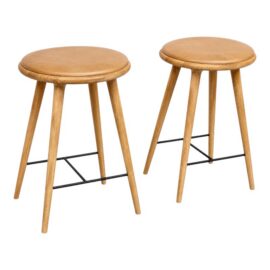 Space Copenhagen for Mater Soaped Oak Wood Counter Stools, Pair. Original Price: $4,000