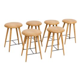 Space Copenhagen for Mater Soaped Oak Wood Counter Stools, Set of Six. Original Price: $12,000