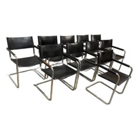 Mart Stam for Linea Veam S34 Leather Cantilever Armchairs , Set of 10. Original Price: $18,000