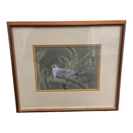 Signed S. Wicklund “Mourning Dove Nesting in Cholla” Framed Original Bird Illustration