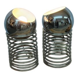 In the Style of Ingo Maurer Spring Mid Century Modern Tables Lamps, Pair