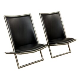Ward Bennett for Brickel Associates Leather Scissor Chairs, Pair