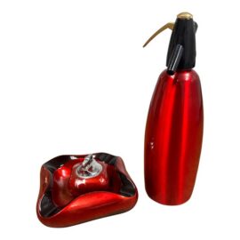 Vintage iSi Austria Red Soda Siphon, Ashtray + Table Lighter Set