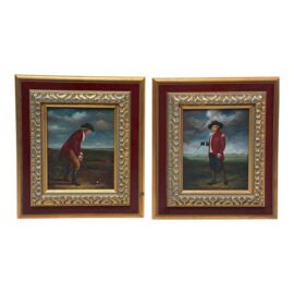 T. Kelly Golfer Oil on Canvas Portraits, Pair