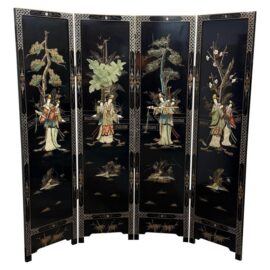 Asian Black Lacquer Four-Panel Folding Screen