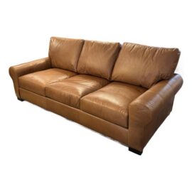 NEW Pottery Barn Turner Roll Arm Leather Sofa, Caramel. Original Price: $4,000