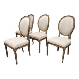 Van Thiels for Restoration Hardware French Contemporary Round Fabric Dining Side Chairs, Set of Four. Original Price: $2,920