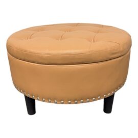 Partner Furniture Round Faux Leather Tufted Storage Ottoman