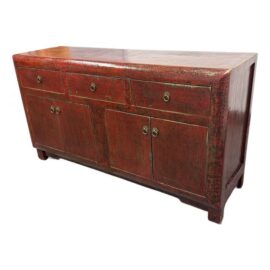 Asian Red Distressed Lacquered Sideboard