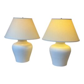 Raw Ceramic Jug Style Table Lamps, Pair