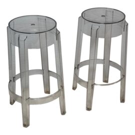 Philippe Starck for Kartell Charles Ghost Counter Stools, Pair. Original Price: $970