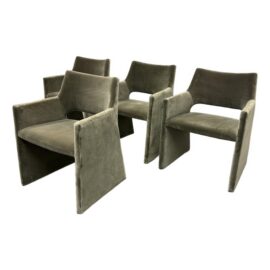 Caleb Zipperer for CB2 Foley Olive Green Velvet Dining Armchairs, Set of Four. Original Price: $1,600