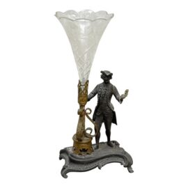 Rococo Revival Figural Spelter and Etched Glass Trumpet Vase