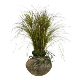 Mid-Century Modern Marmite Faux Grass Arrangement
