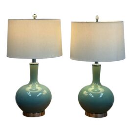 Turquoise Genie Bottle Table Lamps, Pair