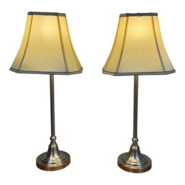 European Candlestick Table Lamps, Pair