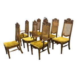 Jessup Furniture Vintage Spanish Mediterranean Cane-Back Dining Chairs, Set of Eight
