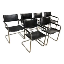 Mart Stam for Linea Veam 1970's S34 Leather Cantilever Armchairs , Set of 6. Original Price: $10,800