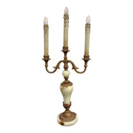 Neoclassical Alabaster Three-Light Candelabra Table Lamp