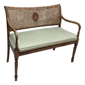 Regency Style Caned Bench With Cushion