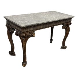 Antique Carved Wood Marble-Top Console Table, 19th Century