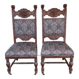 Renaissance Revival Dining Chairs, Pair