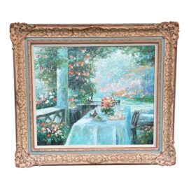 Freilberger Still Life Table on the Patio Painting Signed