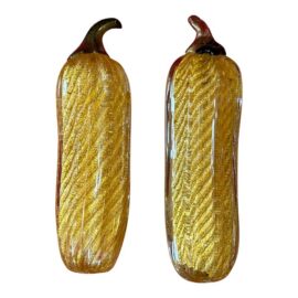 Italian Murano Art Glass Zucchini Sculptures, Set of Two